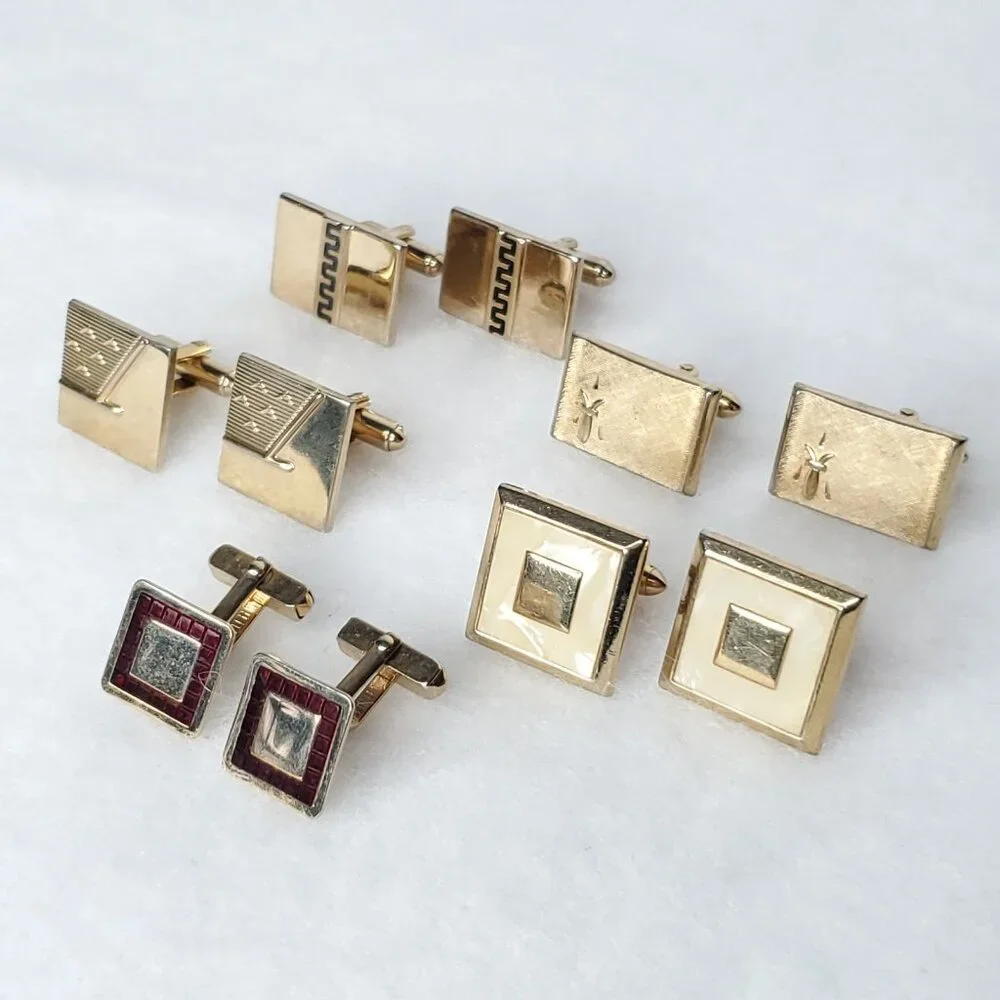 Vintage Cufflinks Gold Tone Square Rectangle Swank Hickok Unbranded Lot Of 5 Pr